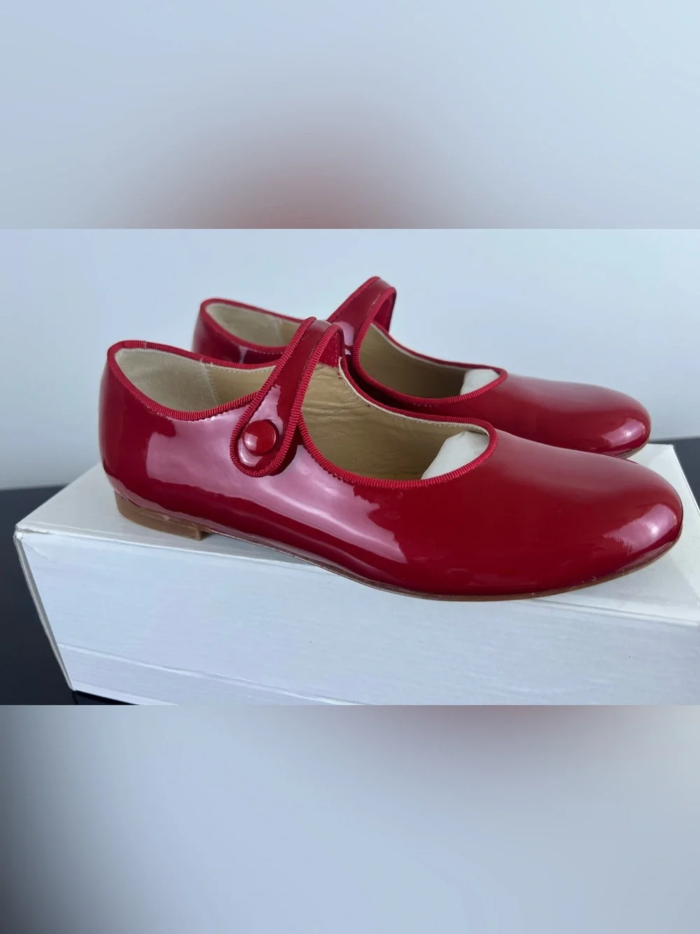 Gepetto’s Girls Leather Mary Jane Flats/Shoes, Red, 35 EU